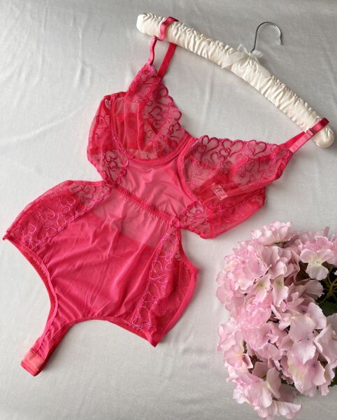 Balenli Dantelli Pembe Bodysuit