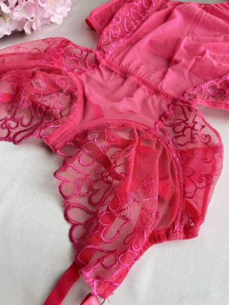 Balenli Dantelli Pembe Bodysuit