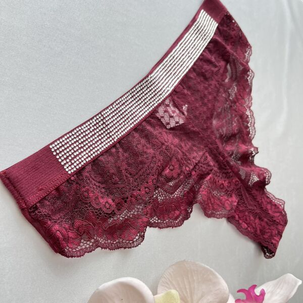 DANTELLİ ve TAŞ SÜSLEME DETAYLI TANGA - Bordo