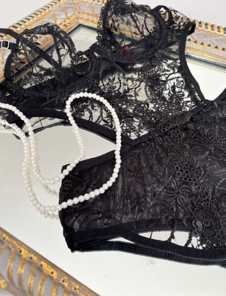 Dantelli Balenli Siyah Bodysuit