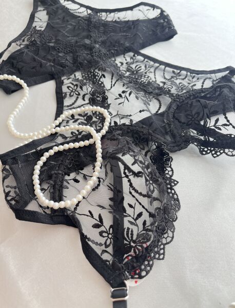Dantelli Balenli Siyah Bodysuit