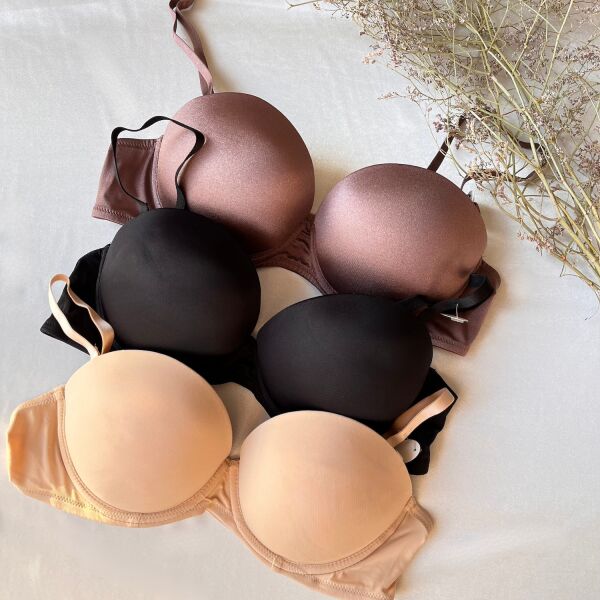 Straplez Double Push Up, Ekstra Dolgulu Mikro Bronz Kahve Sütyen