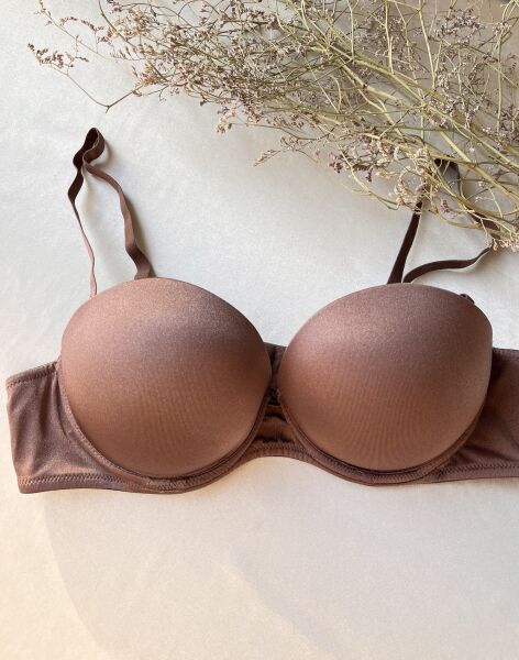 Straplez Double Push Up, Ekstra Dolgulu Mikro Bronz Kahve Sütyen