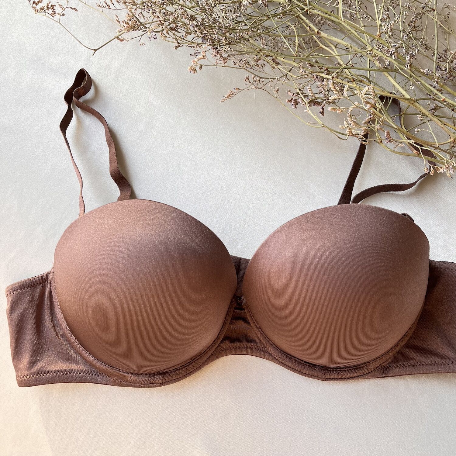 Straplez Double Push Up, Ekstra Dolgulu Mikro Bronz Kahve Sütyen