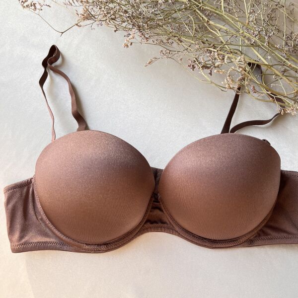 Straplez Double Push Up, Ekstra Dolgulu Mikro Bronz Kahve Sütyen