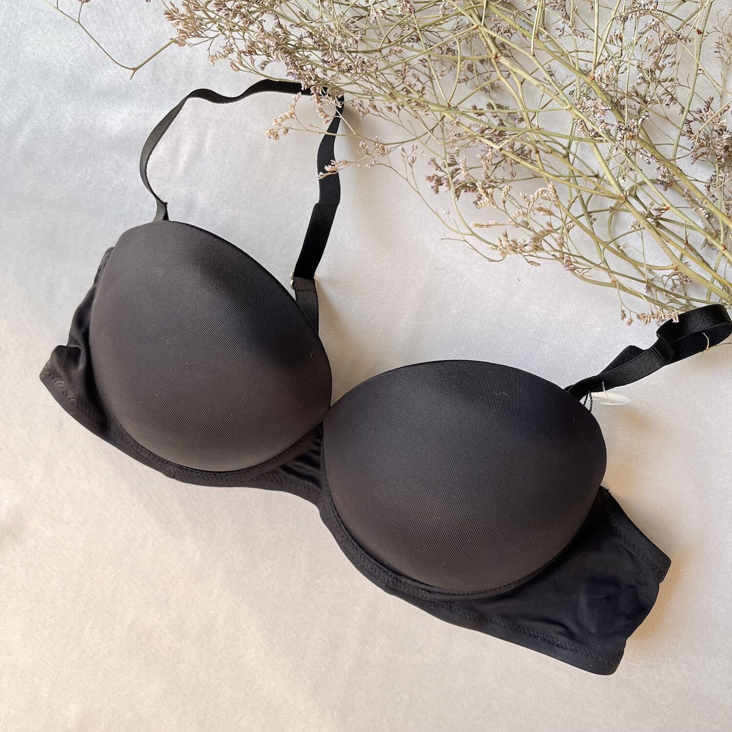 Straplez Double Push Up, Ekstra Dolgulu Mikro Siyah Sütyen