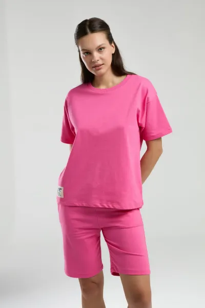 %100 Pamuk Pembe Bermuda Takım