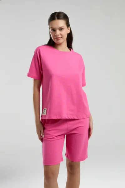 %100 Pamuk Pembe Bermuda Takım